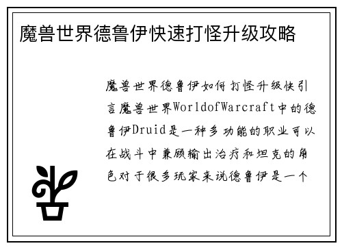 魔兽世界德鲁伊快速打怪升级攻略
